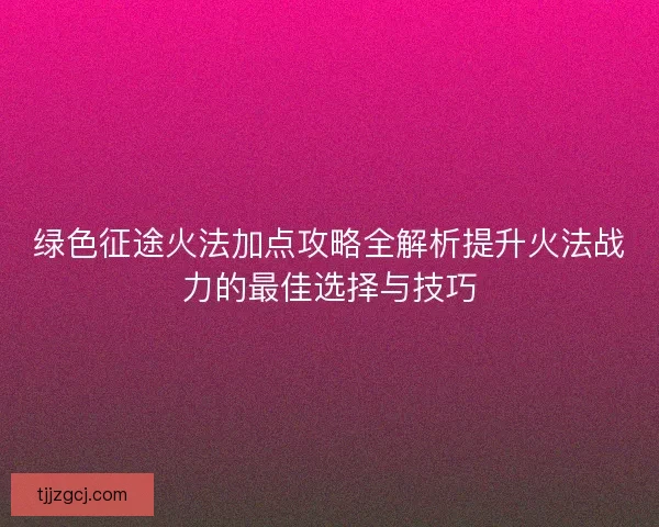 绿色征途火法加点攻略全解析提升火法战力的最佳选择与技巧